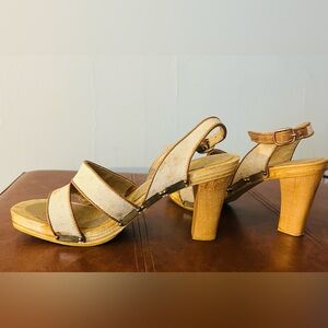 Vintage 70s QualiCraft Wood Platform Sandals Made in Greece Boho 8.5